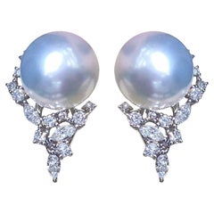 【Crown Radiance】Vine-Set Diamond Frame AAAA South Sea Pearl Evening Earrings