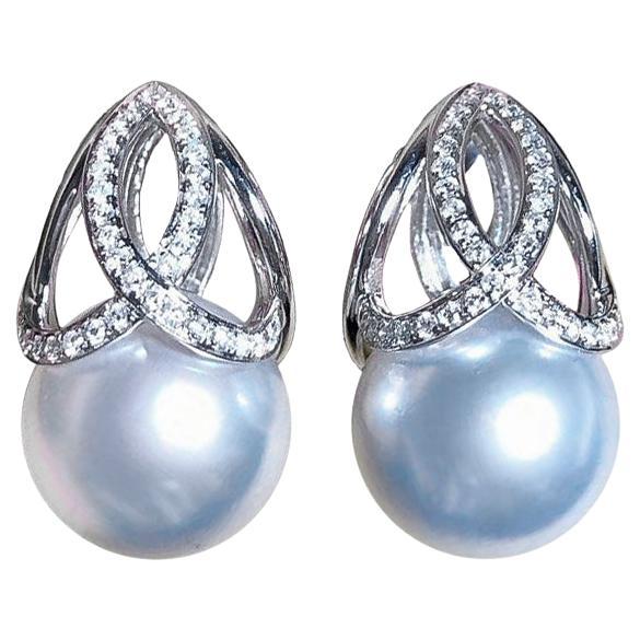 【Vine Symphony】Blooming Bud Aurora South Sea Pearl Diamond Earrings For Sale