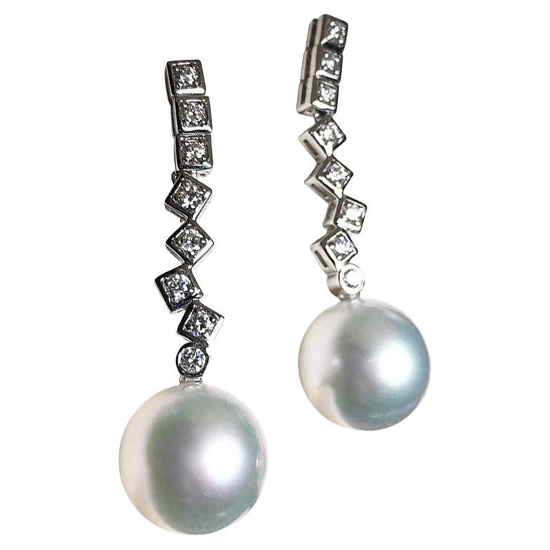 【Sculpted Geometry】Zigzag Line Aurora South Sea Pearl Diamond Earrings