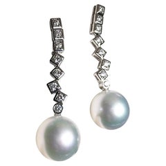 【Sculpted Geometry】Zigzag Line Aurora South Sea Pearl Diamond Earrings