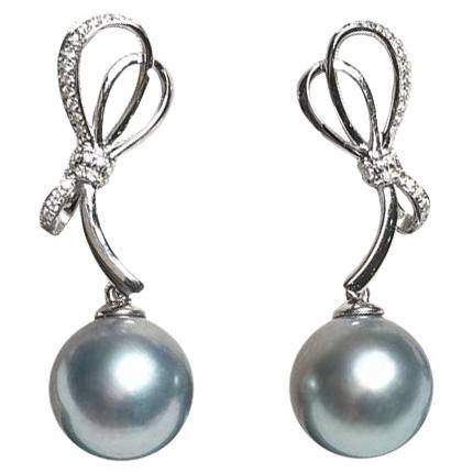 【Lustre Arc】Bow AAAA Platinum-Grey Tahitian Pearl Cocktail Earrings