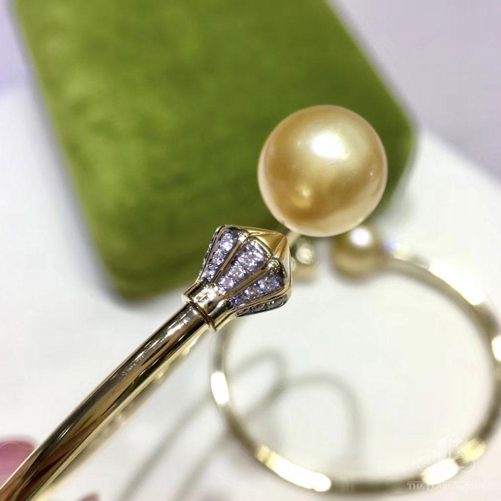 Pulsera Puño Corona Esculpida Diamante AAAA Perla Dorada de los Mares del Sur en venta 6