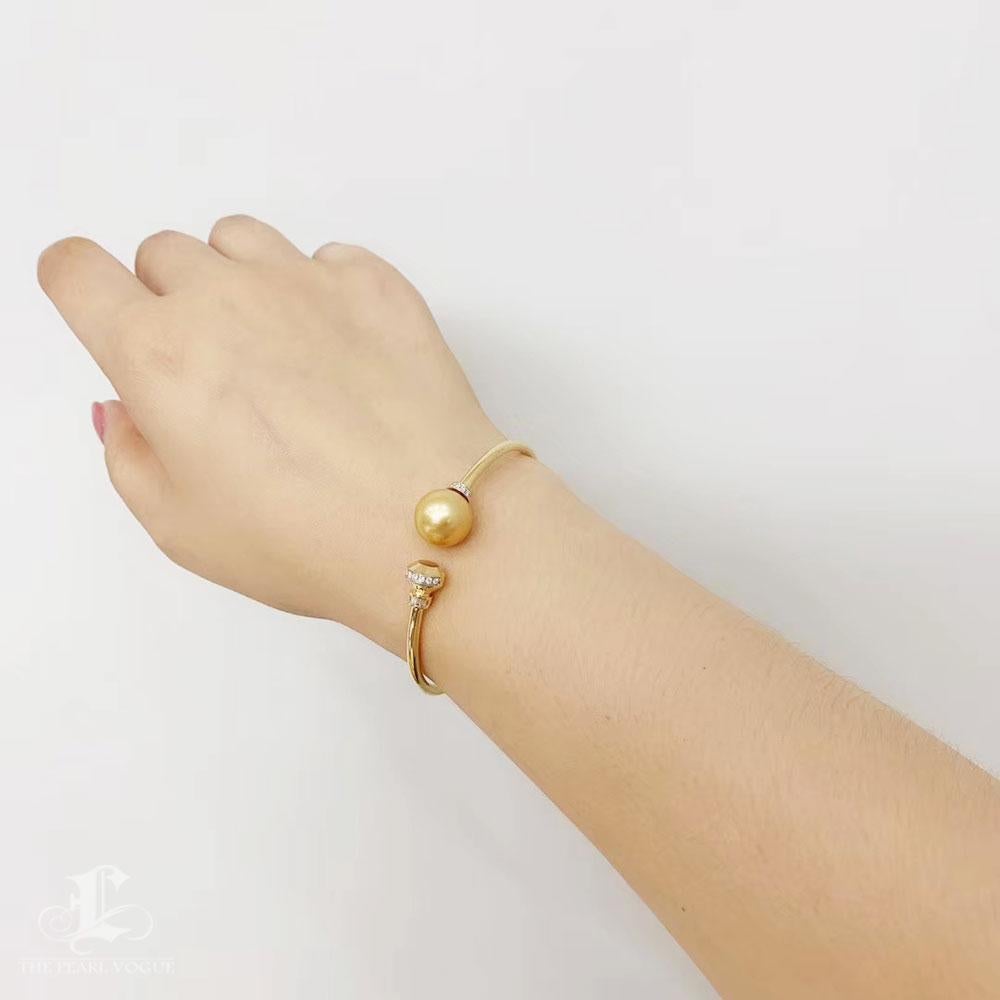Pulsera Puño Corona Esculpida Diamante AAAA Perla Dorada de los Mares del Sur Sin cortar en venta