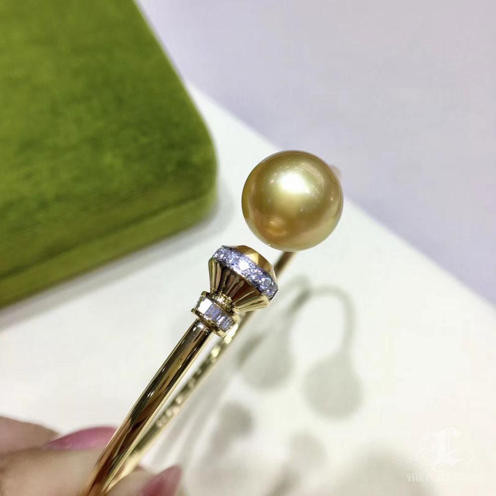 De las mujeres Pulsera Puño Corona Esculpida Diamante AAAA Perla Dorada de los Mares del Sur en venta