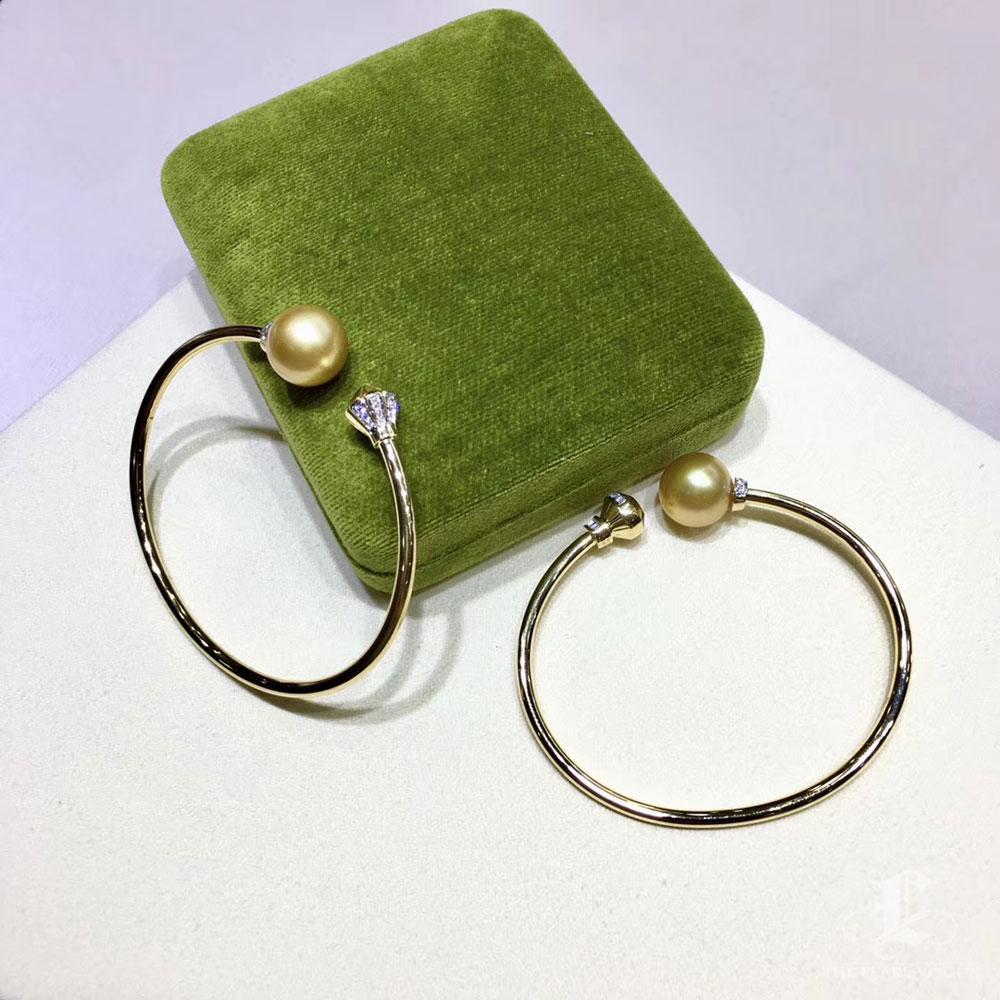 Pulsera Puño Corona Esculpida Diamante AAAA Perla Dorada de los Mares del Sur en venta 4