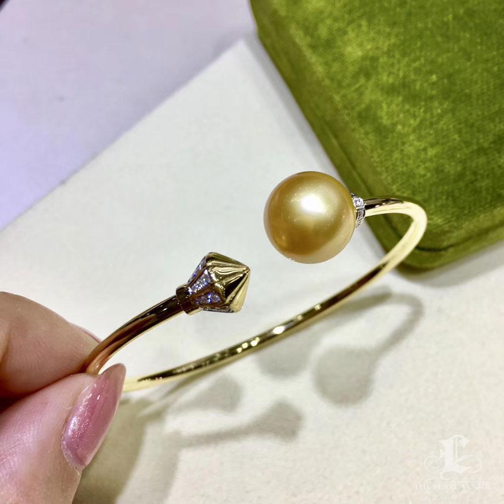 Pulsera Puño Corona Esculpida Diamante AAAA Perla Dorada de los Mares del Sur en venta 5