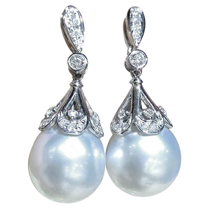 【Crown Radiance】Imperial Petal Aurora South Sea Pearl Diamond Earrings