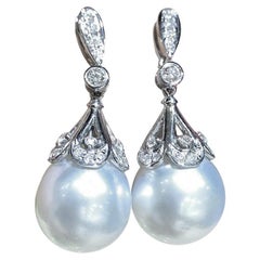 【Crown Radiance】Imperial Petal Aurora South Sea Pearl Diamond Earrings