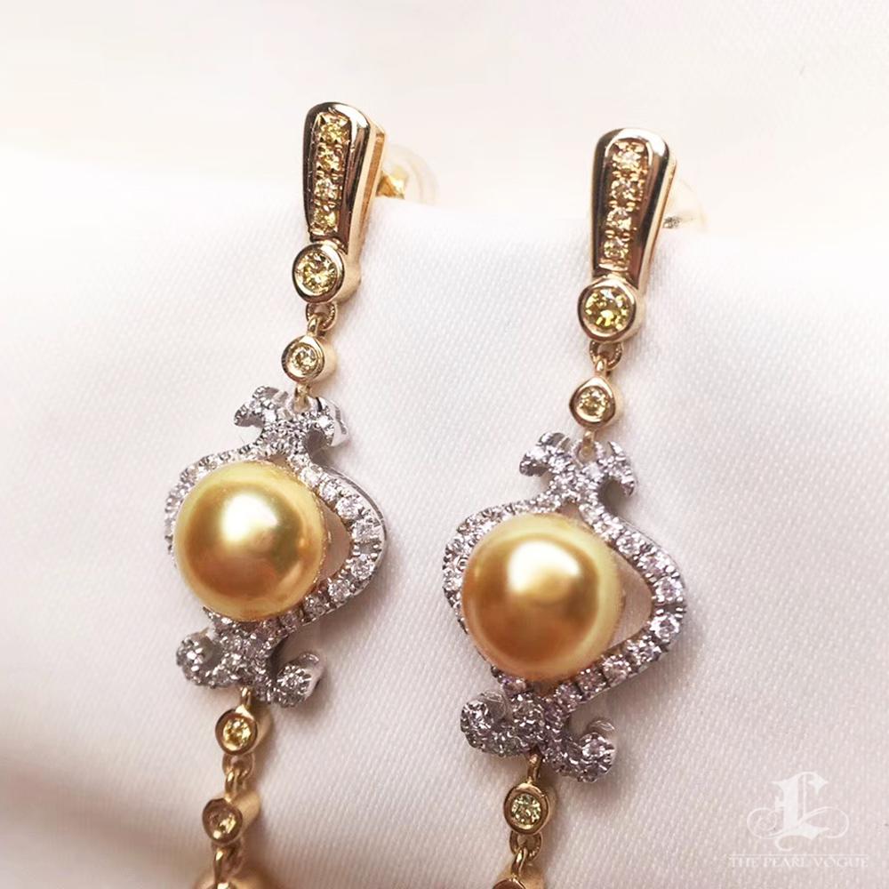 【Crown Radiance】Royal Filigree AAAA Golden South Sea Pearl Gala Earrings In New Condition For Sale In New York, NY
