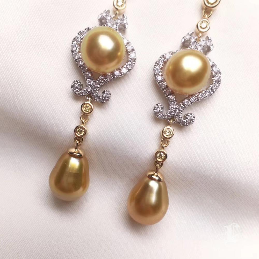 Women's 【Crown Radiance】Royal Filigree AAAA Golden South Sea Pearl Gala Earrings For Sale