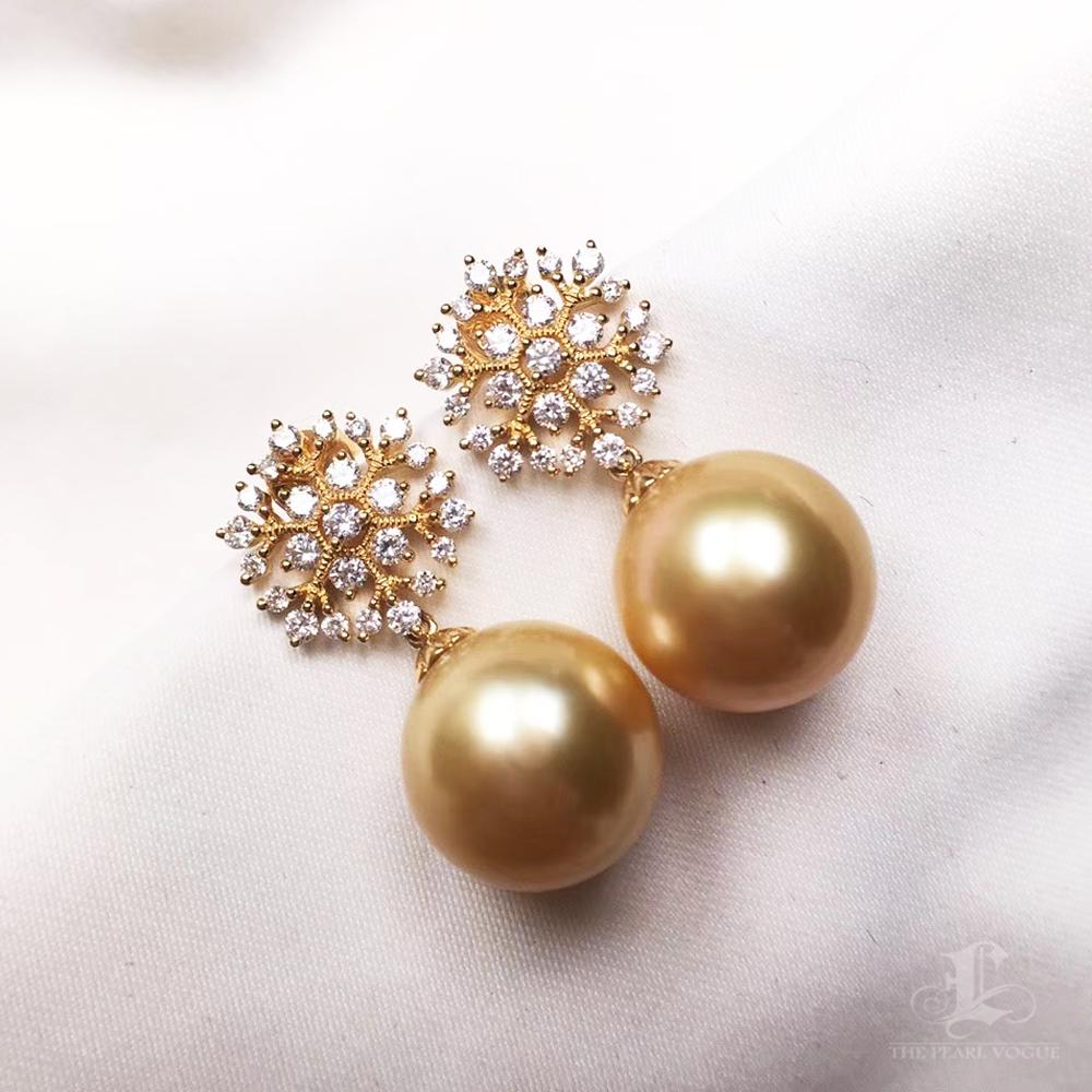 【Vine Symphony】Vergoldeter Schneefall Goldene Südsee Perle Diamant Tropfen Ohrringe im Angebot 2