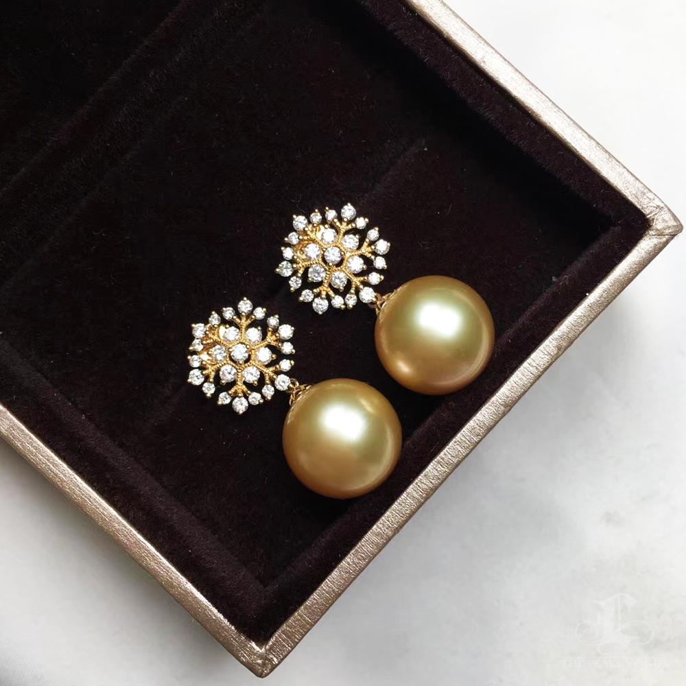 【Vine Symphony】Vergoldeter Schneefall Goldene Südsee Perle Diamant Tropfen Ohrringe im Angebot 3