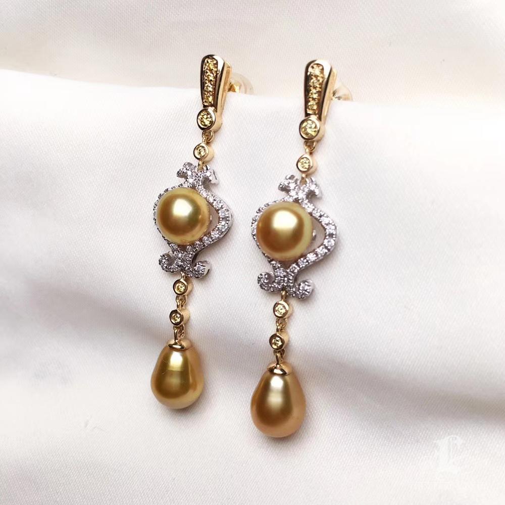 【Crown Radiance】Royal Filigree AAAA Golden South Sea Pearl Gala Earrings For Sale 3