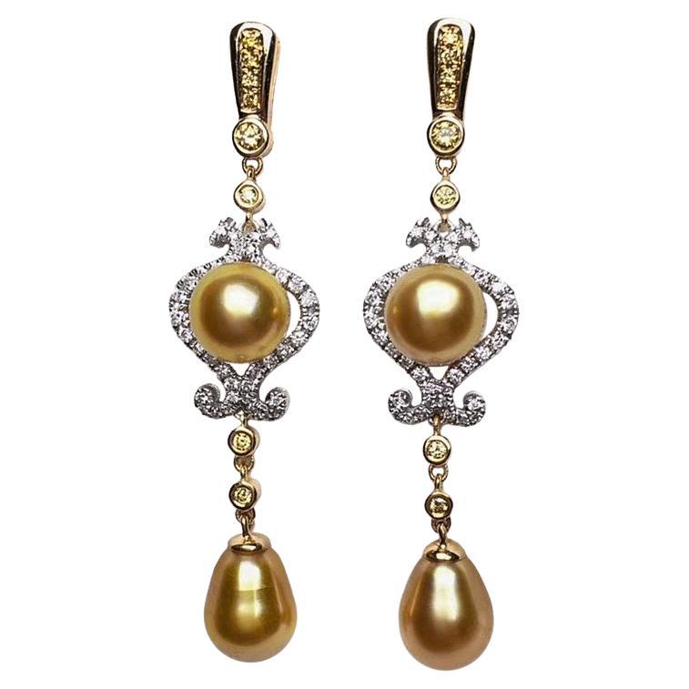 【Crown Radiance】Royal Filigree AAAA Golden South Sea Pearl Gala Earrings