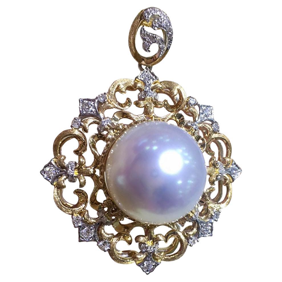 【Crown Radiance】Regal Bloom Aurora South Sea Pearl Diamond Pendant