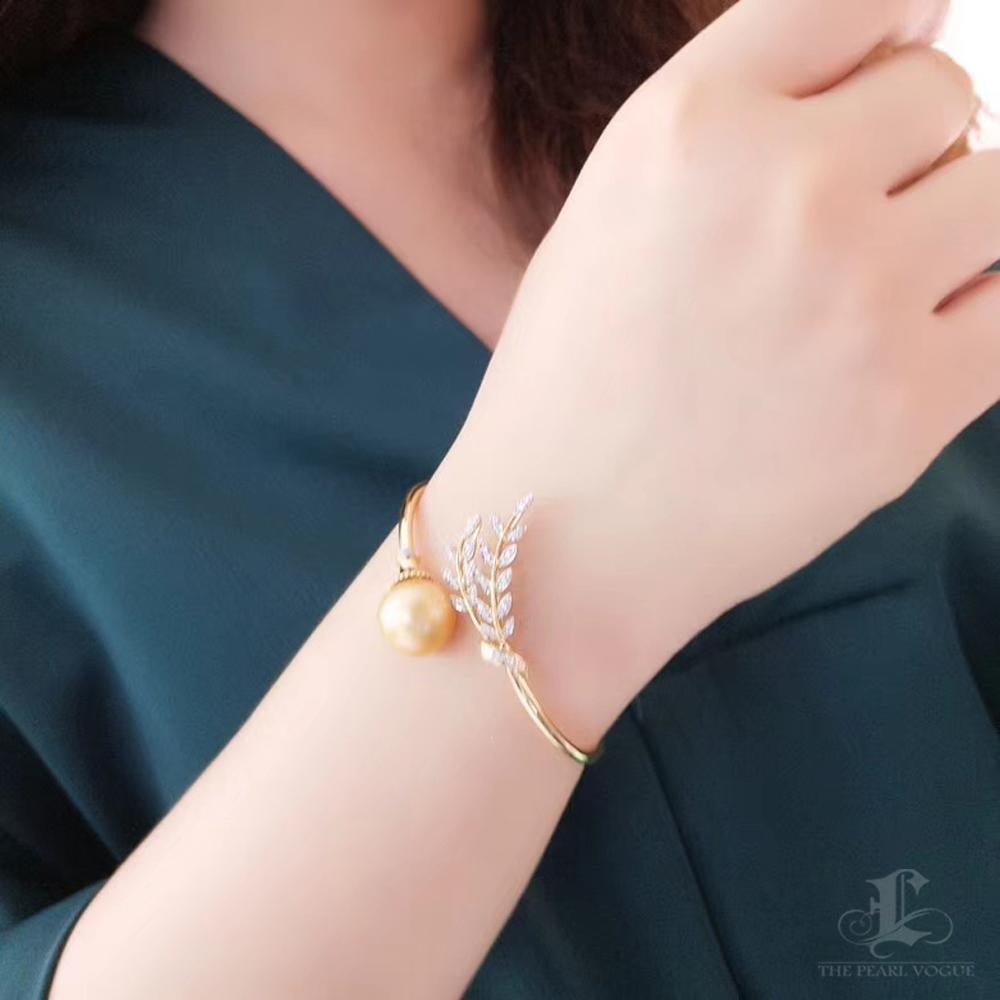 【Vine Symphony】Olive Branch Aurora South Sea Pearl Diamond Bracelet Sin cortar en venta
