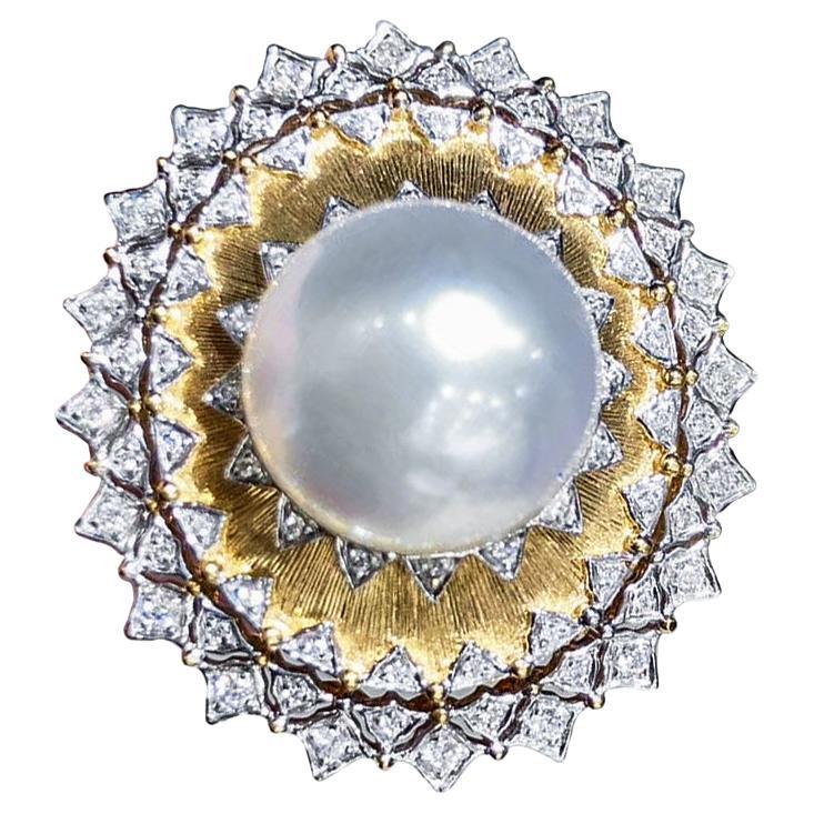【Crown Radiance】Royal Radiance South Sea Pearl Buccellati-Style Diamond Ring