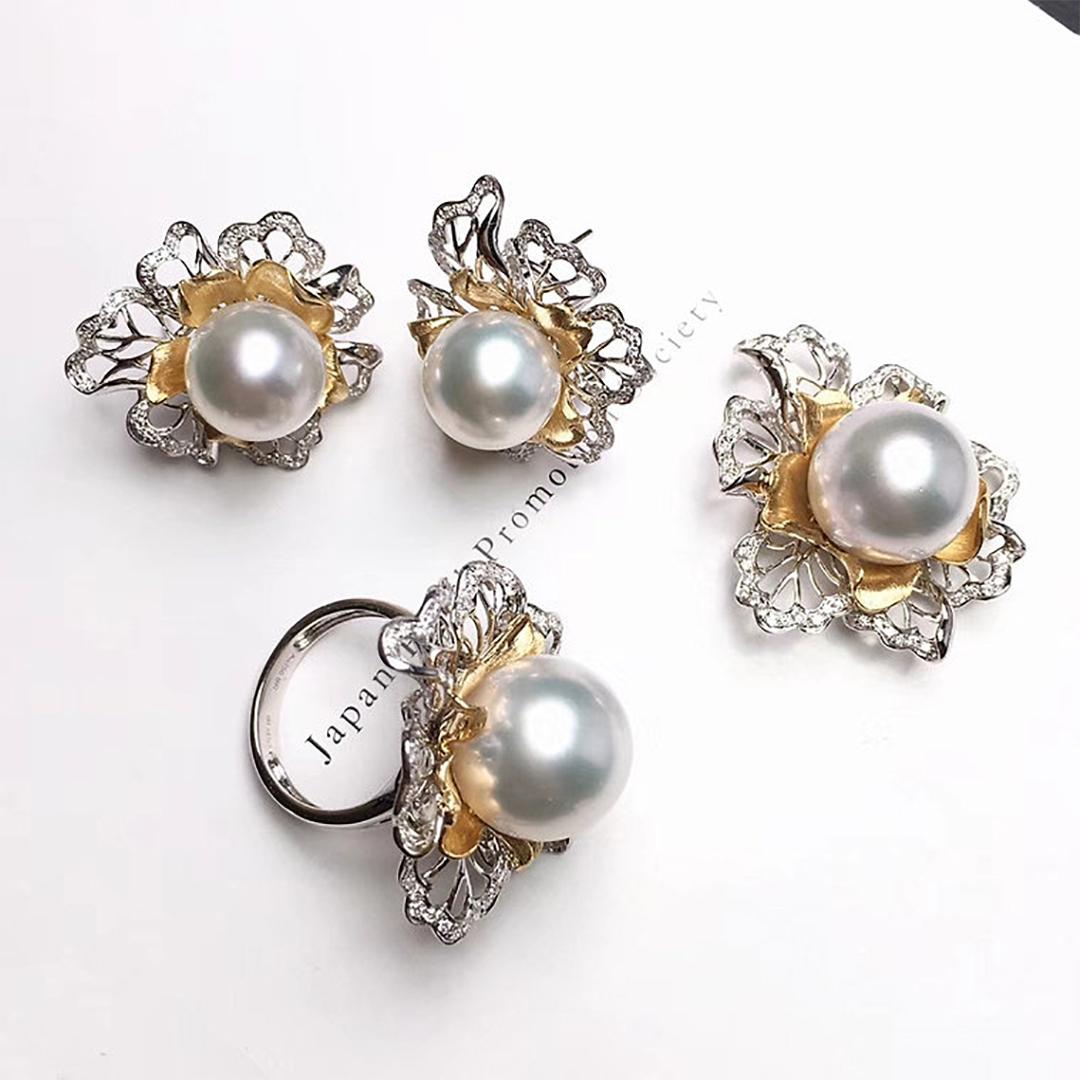 【Sinfonia della vite】 Anello floreale con perle dei mari del sud a fiore imperiale in vendita 3
