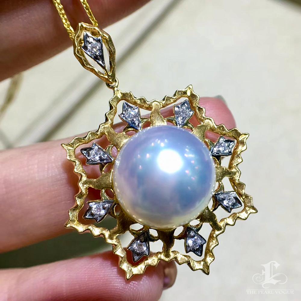 【Corona Resplandor】Diamante dorado Starlotus Colgante Perla del Mar del Sur en venta 1