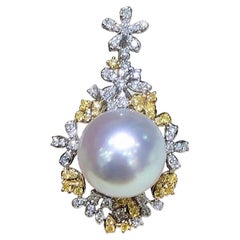 【Vine Symphony】Golden Garden Aurora South Sea Pearl Diamond Pendant