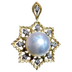 【Crown Radiance】Golden Starlotus Diamond South Sea Pearl Pendant