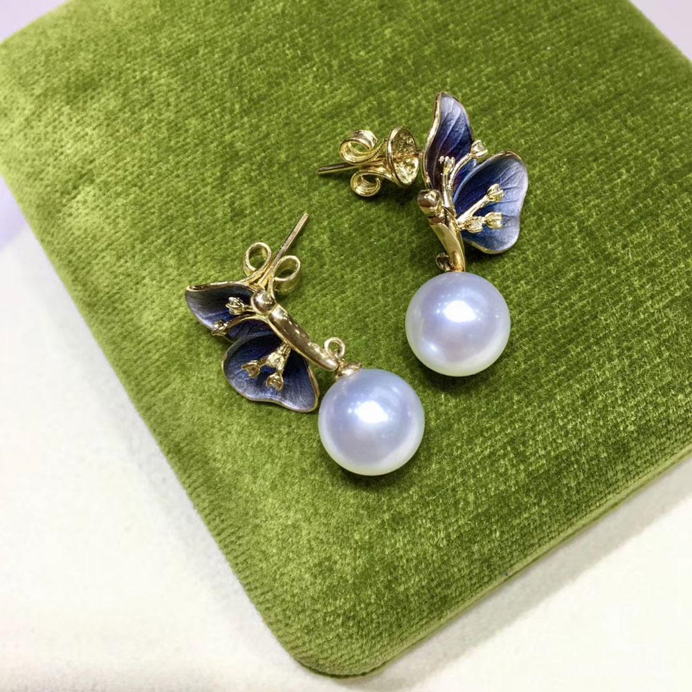 Uncut Butterfly AAAA South Sea Pearl Gala Earrings with Diamond Dust Finish