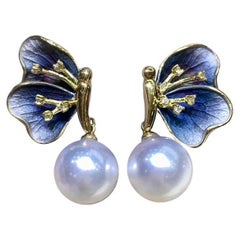 Butterfly AAAA South Sea Pearl Gala Earrings with Diamond Dust Finish