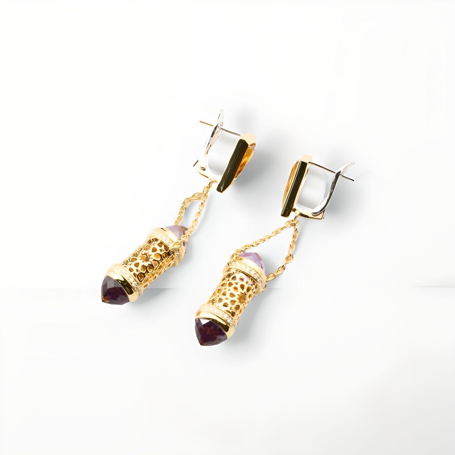 Taglio rotondo Orecchini in oro 18K con diamanti, ametista e citrino dal design arabo di MOISEIKIN in vendita
