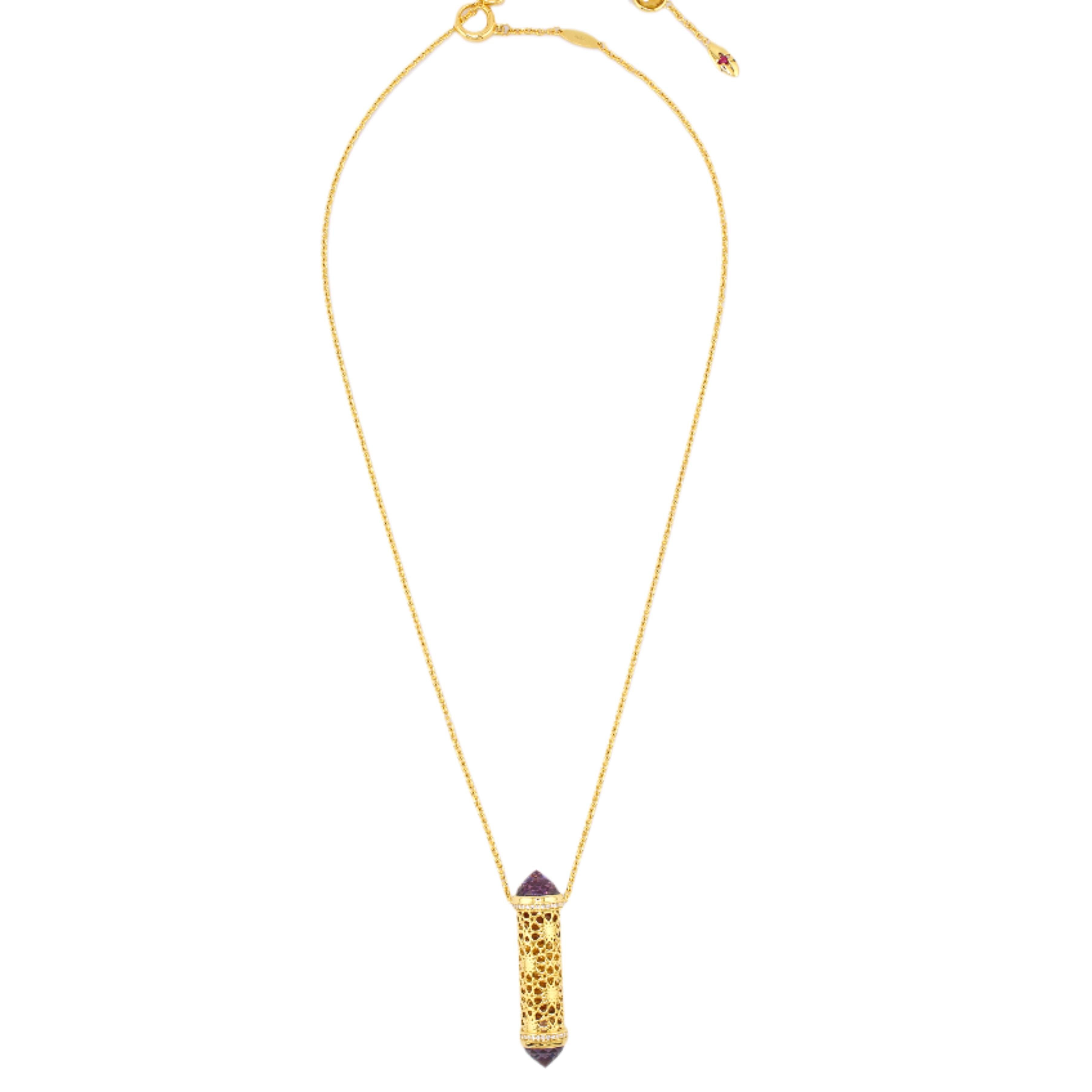 Contemporary 18K Gold Diamond Amethyst Citrine Arabic Design Necklace by MOISEIKIN For Sale