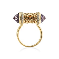 18K Gold Diamond Amethyst Citrine Arabic Design Ring by MOISEIKIN