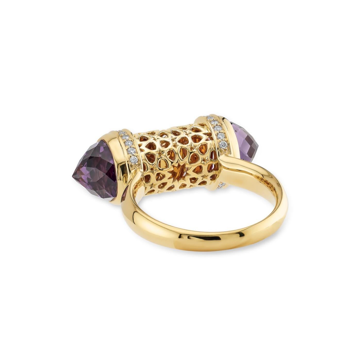 Contemporaneo Anello in oro 18K con diamante, ametista e citrino dal design arabo di MOISEIKIN in vendita