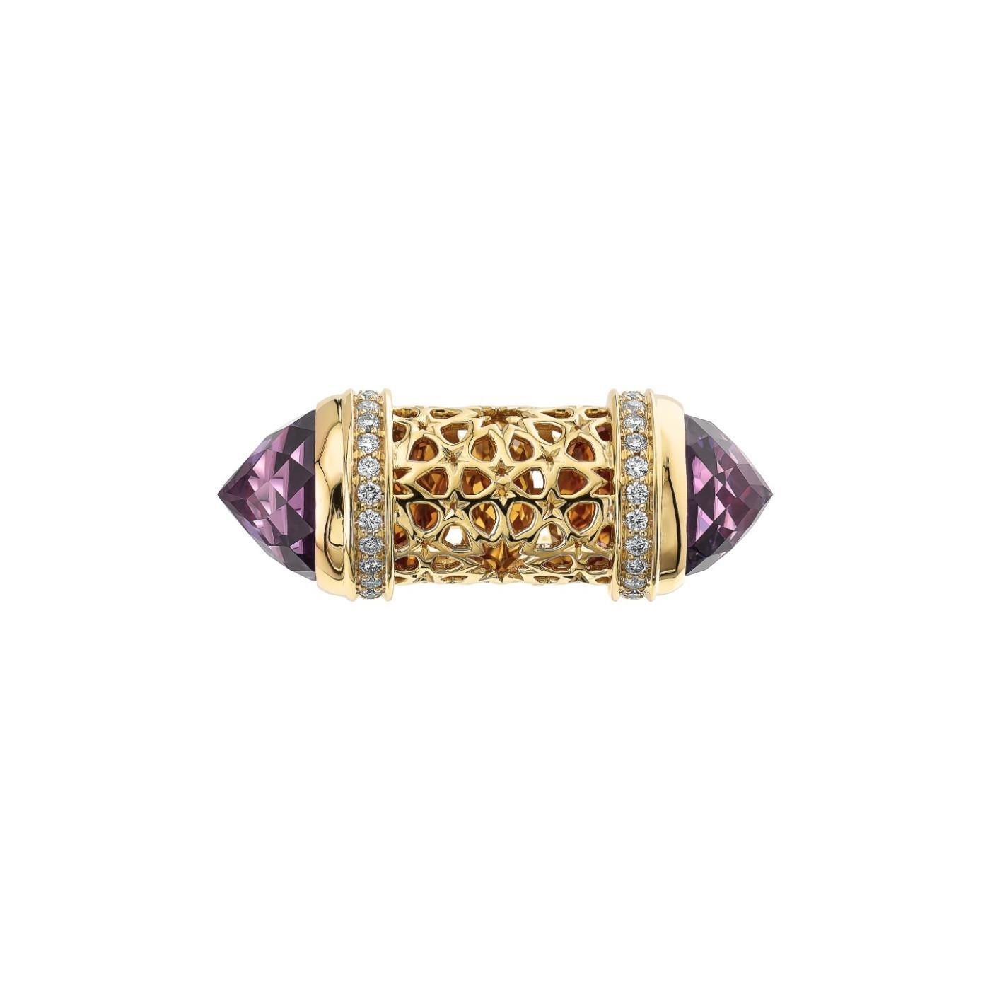 Taglio rotondo Anello in oro 18K con diamante, ametista e citrino dal design arabo di MOISEIKIN in vendita