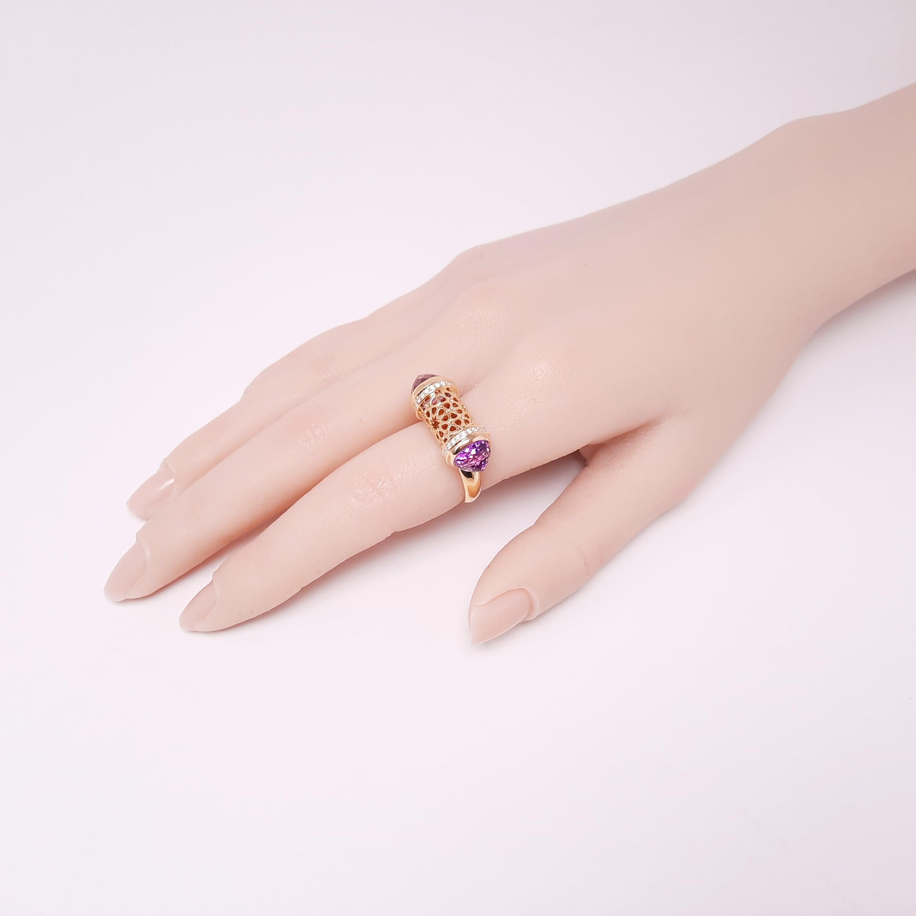 Anello in oro 18K con diamante, ametista e citrino dal design arabo di MOISEIKIN In condizioni Nuovo in vendita a Hong Kong, HK
