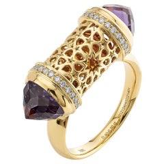 18K Gold Diamond Amethyst Citrine Arabic Design Ring by MOISEIKIN