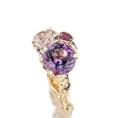 18 Karat Gold Diamant Amethyst Handgefertigter Ring