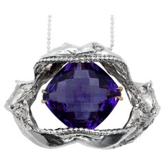 18k Gold Diamond Amethyst Shark Jaw Pendent Silver