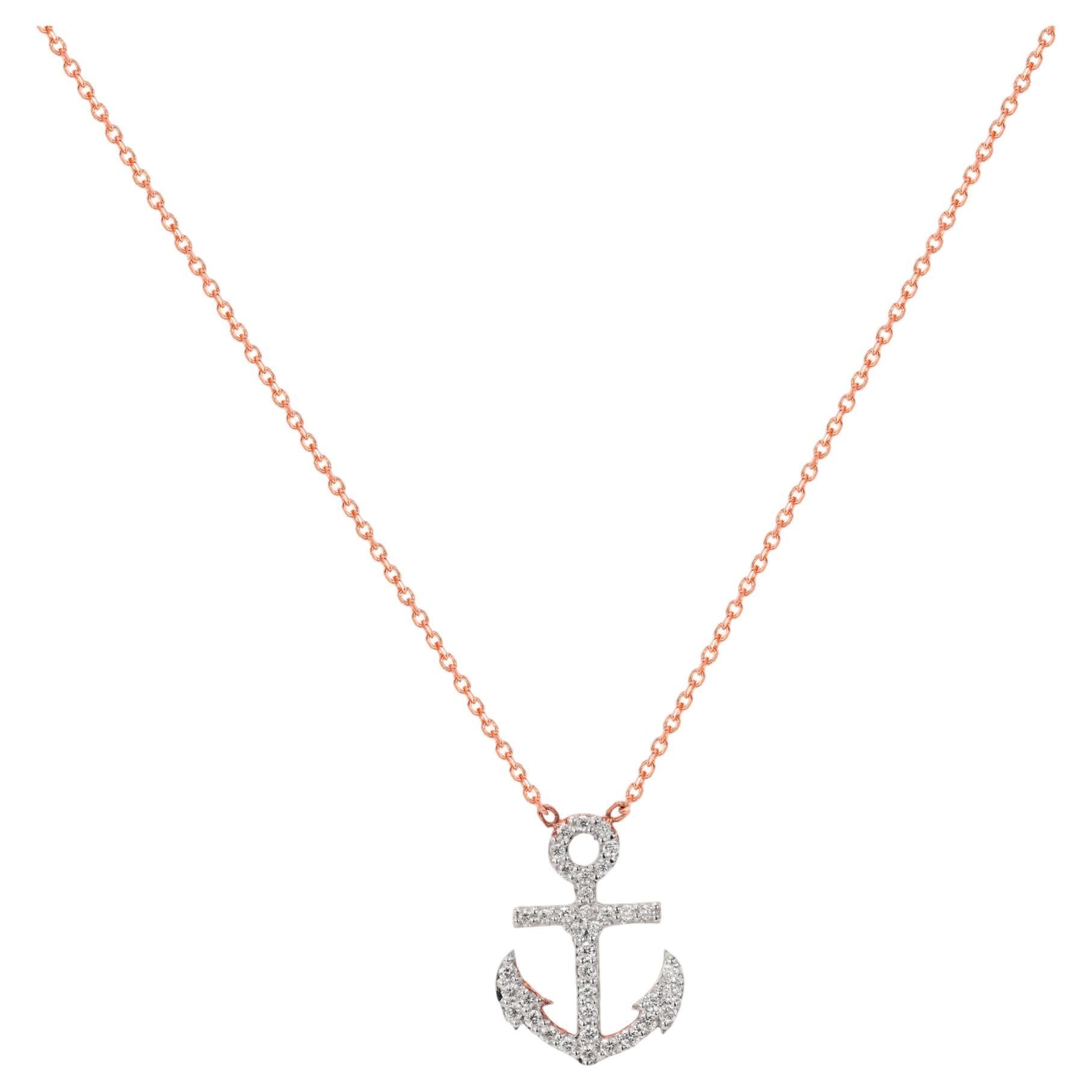 18k Gold Diamond Anchor Necklace Ocean Necklace Dainty Diamond Minimalist For Sale
