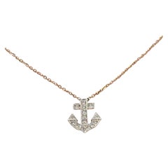 18k Gold Diamond Anchor Pendant Necklace Delicate Necklace Pave Round Diamond