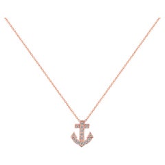 Used 18k Gold Diamond Anchor Pendant Necklace Delicate Necklace Pave Round Diamond