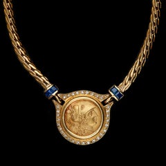 18 Karat Gold and Diamond Ancient Coin Design Necklace