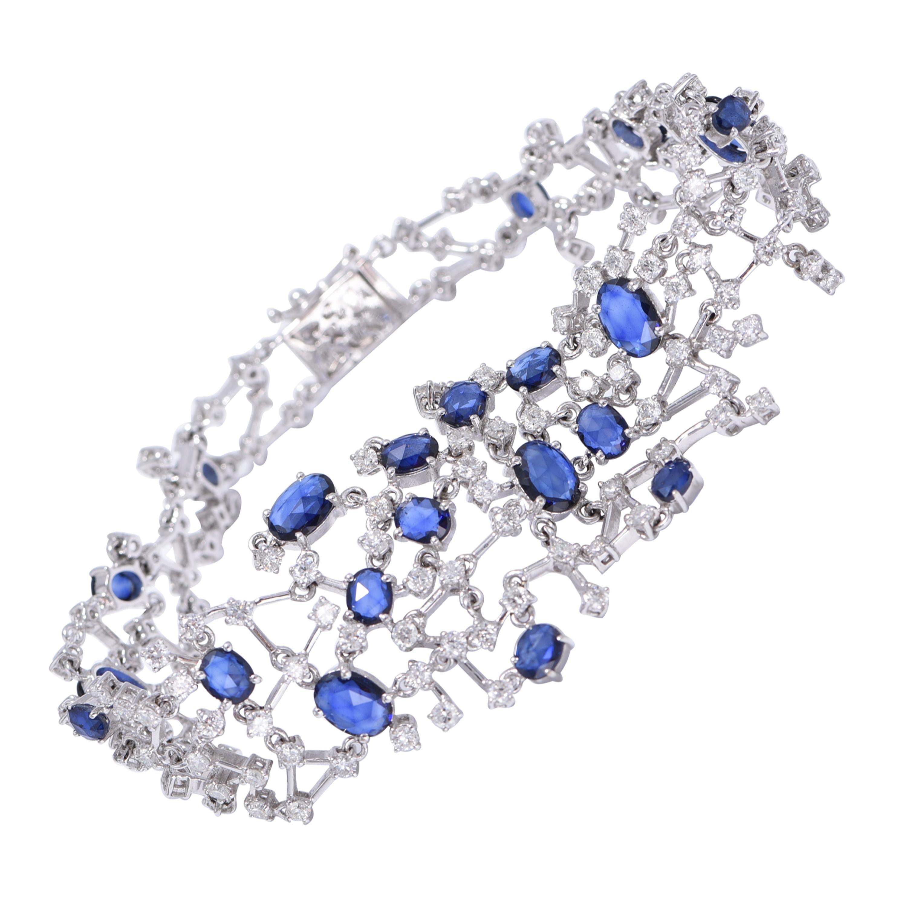 Sapphire bracelet 18K Gold, Diamond, and Blue Sapphire Bracelet For Sale at 1stDibs