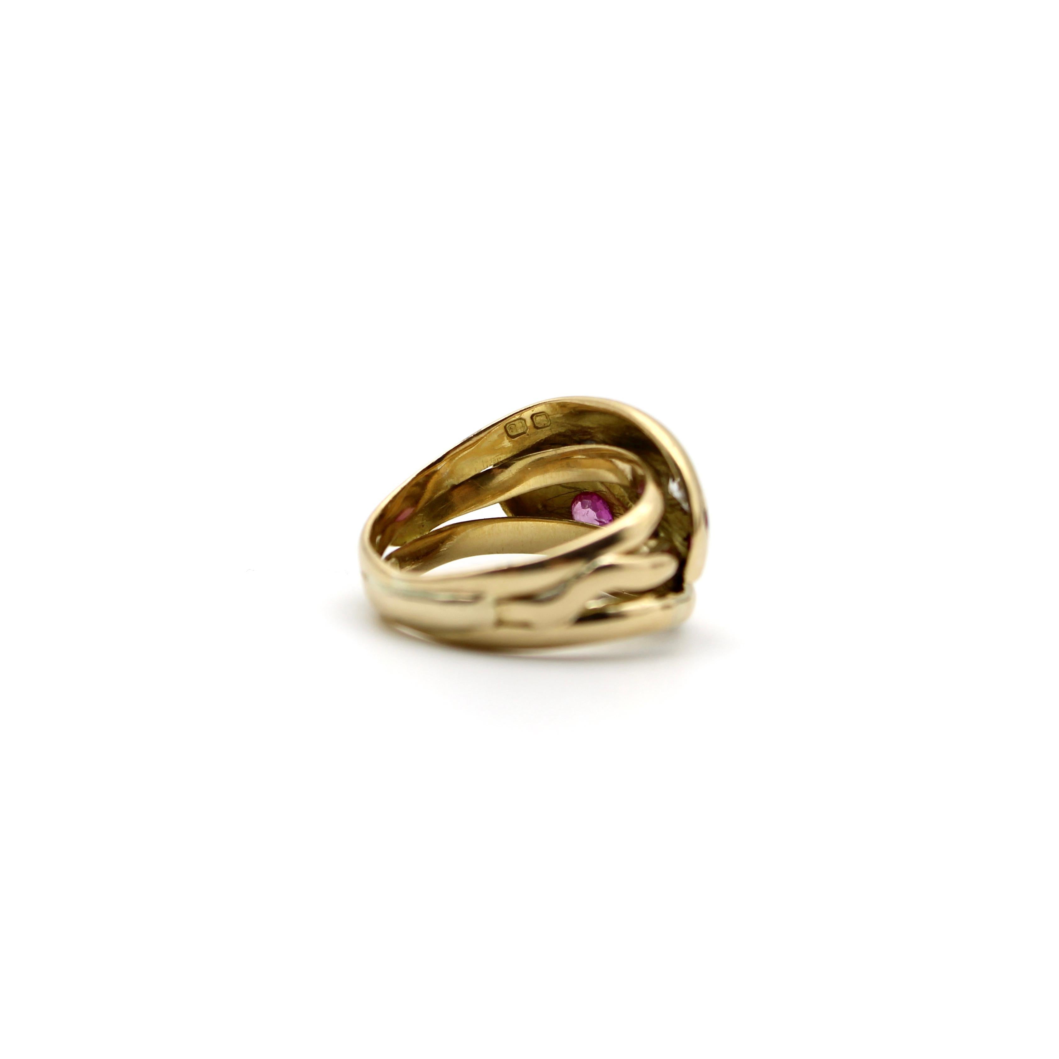 18K Gold Diamond and Ruby Edwardian Double Head Snake Ring 2