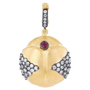 18k Gold Diamond and Ruby LadyBug Pendant For Sale