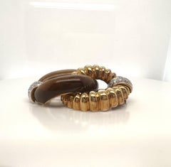 18k Gold, Diamond, And Tiger's Eye Brooch