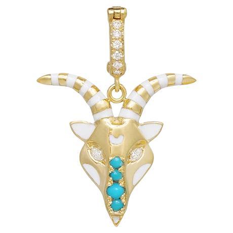 18k Gold, Diamond and Turquoise Capricorn Zodiac Pendant For Sale