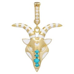 18k Gold, Diamond and Turquoise Capricorn Zodiac Pendant