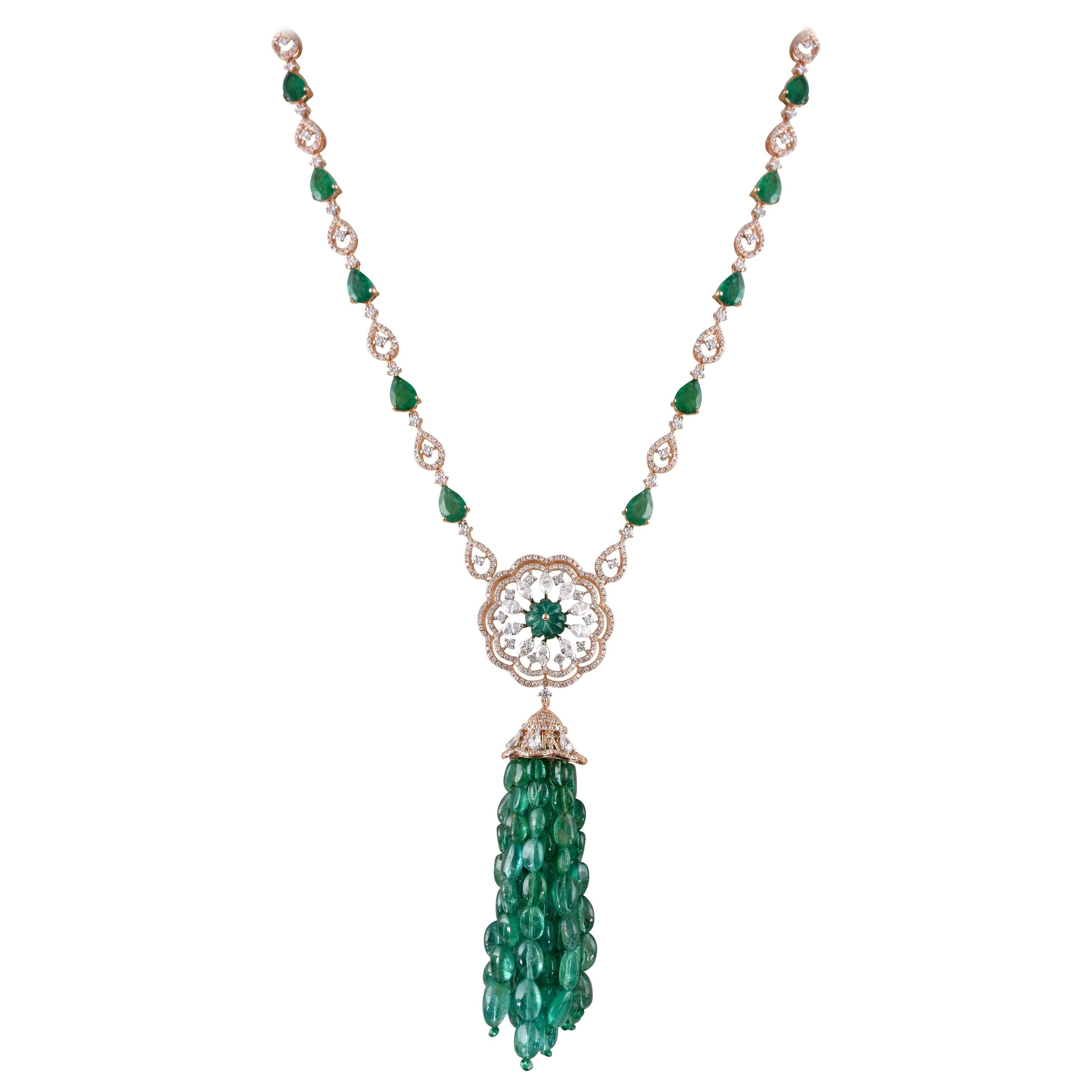 18 Karat Gold, Diamond and Zambian Emerald Beads Tassel For Sale at 1stDibs
