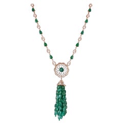 18 Karat Gold, Diamond and Zambian Emerald Beads Tassel