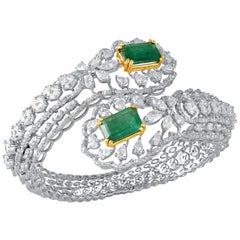 Diamond Emerald 18k Gold Cuff Bracelet 