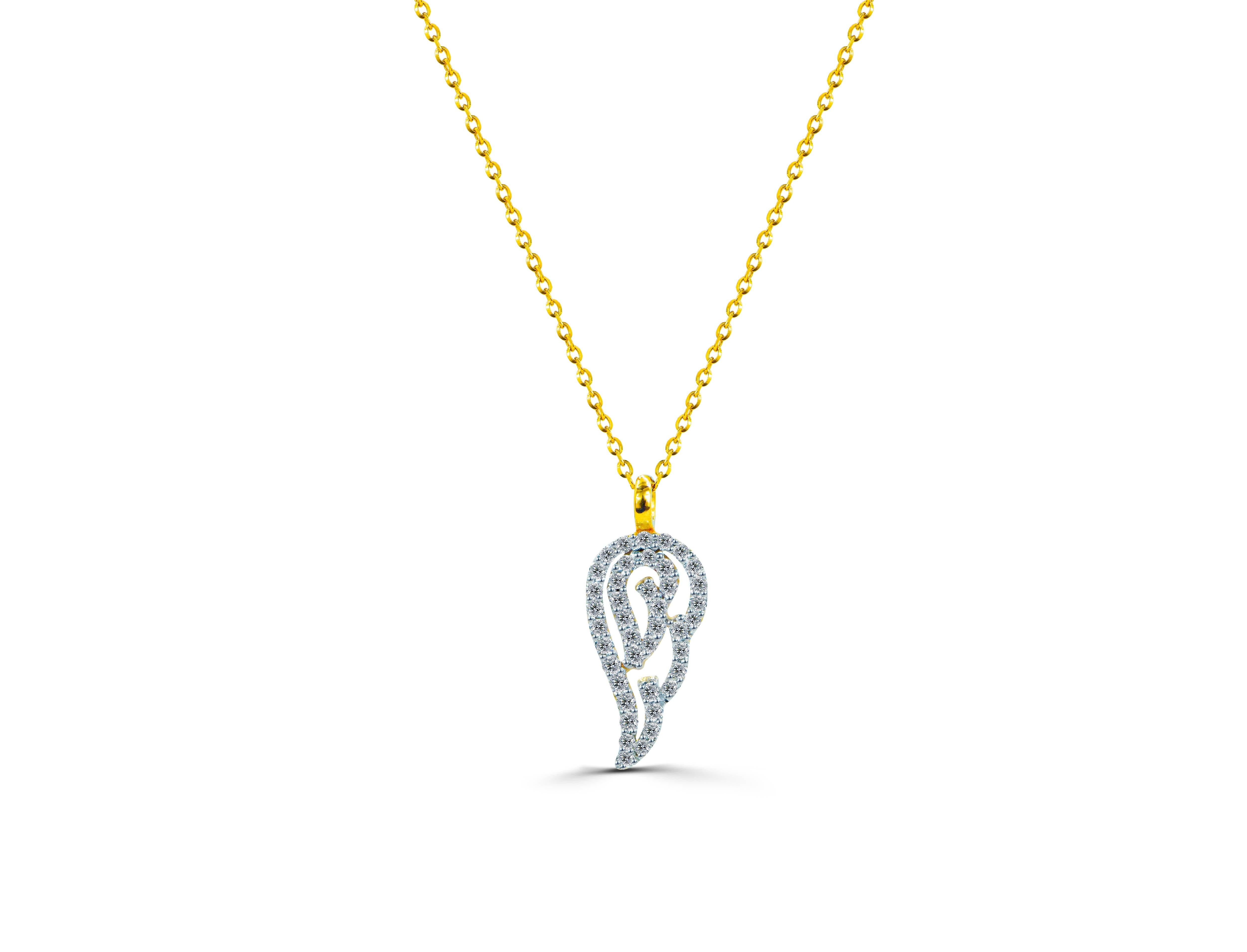 Round Cut 18k Gold Diamond Angel Wing Necklace Angel Protect Charm Pendant For Sale